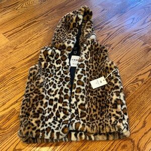 NWT Forever 21 Girl’s Hooded Fur Animal Print Vest Size 13/14